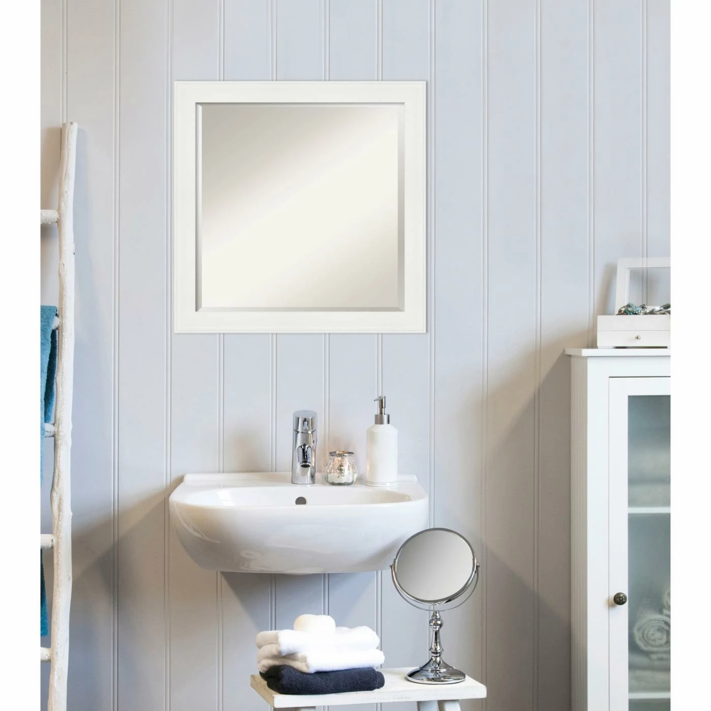 Discount π Amanti Art Vanity White Narrow Framed Bathroom Vanity Mirror - 23W X 23H In. π - Image 4