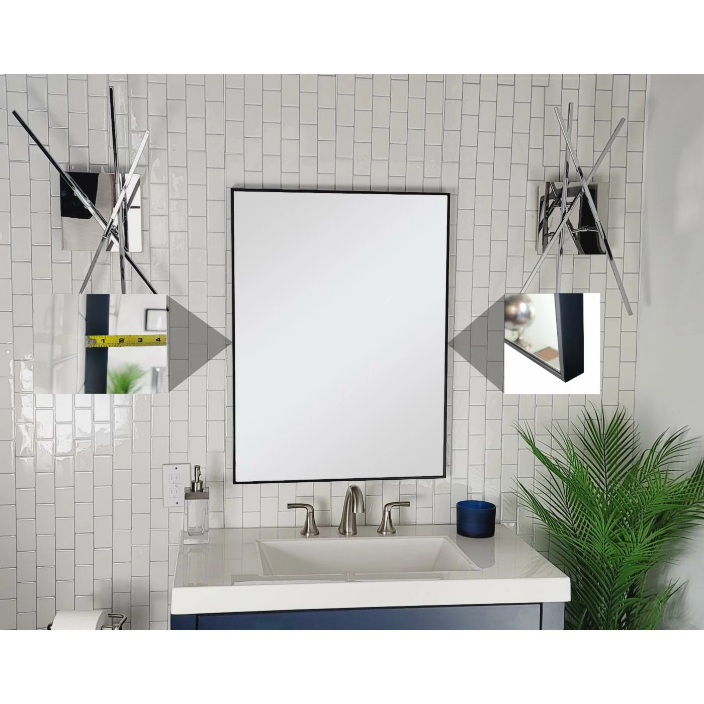 Deals โ๏ธ Decor Wonderland Venta Modern Black Framed Wall Mirror With Dual Mounting Brackets ๐งจ - Image 3
