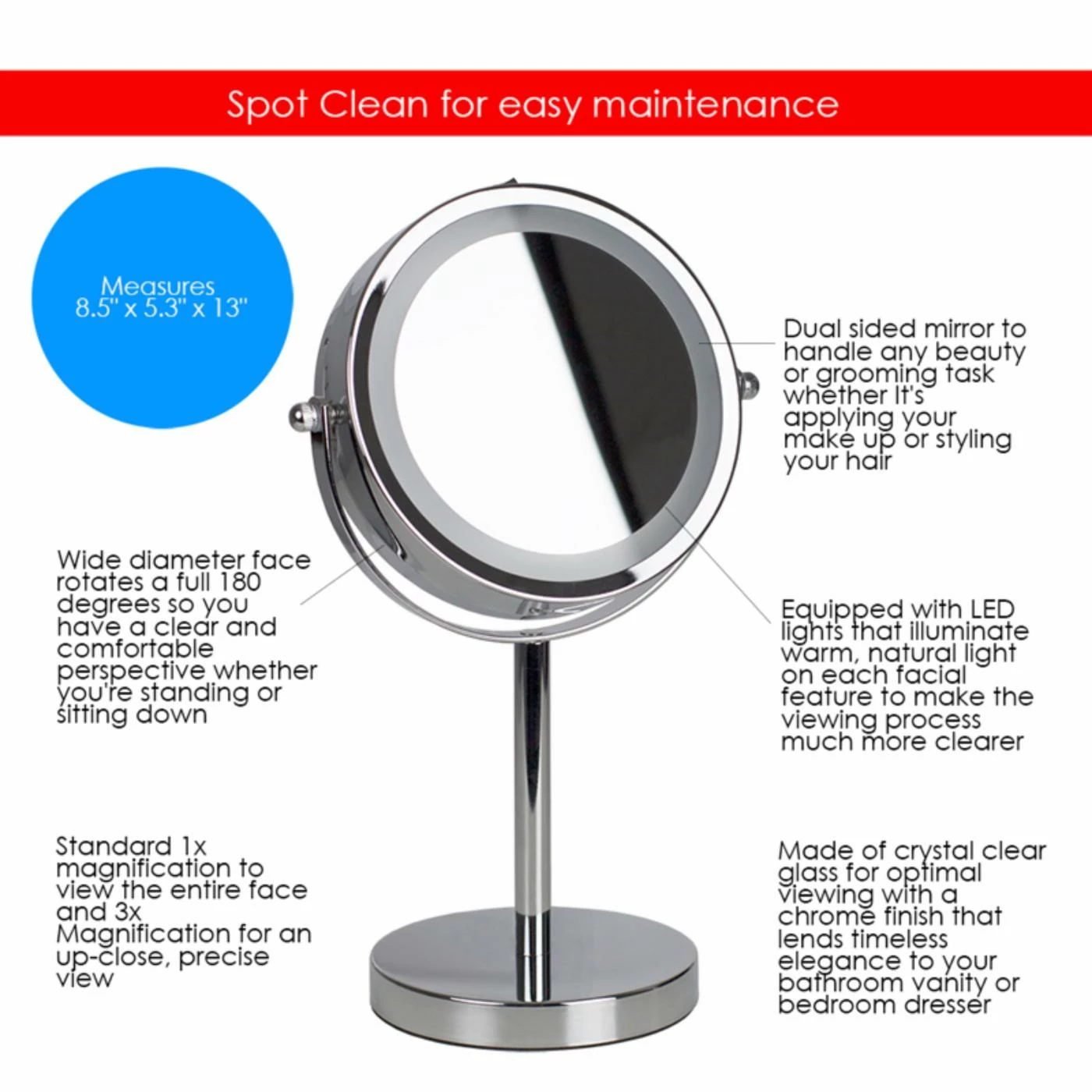 New 𧨠Bathroom Vanity Home Basics Lighted Cosmetic Mirror π - Image 4