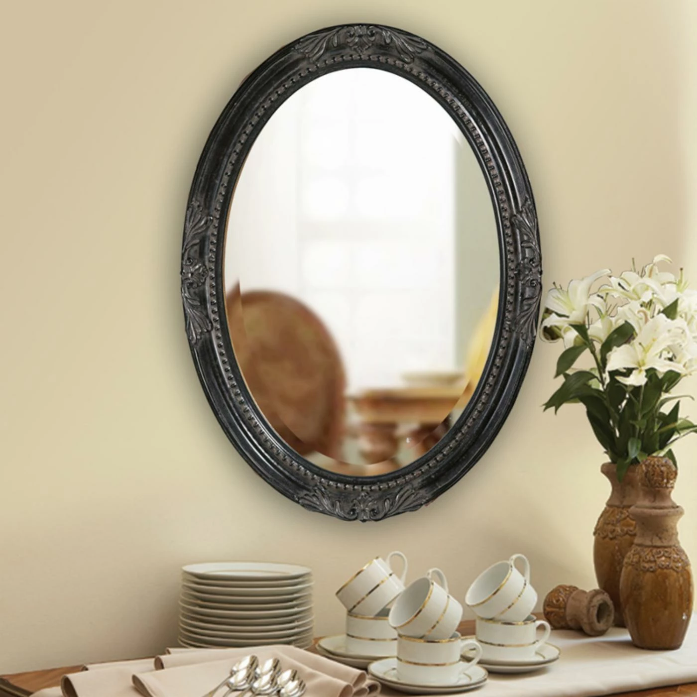 Cheapest π Bathroom Vanity Elizabeth Austin Queen Anne Oval Wall Mirror - Antique Black Finish - 25W X 33H In. βοΈ - Image 4