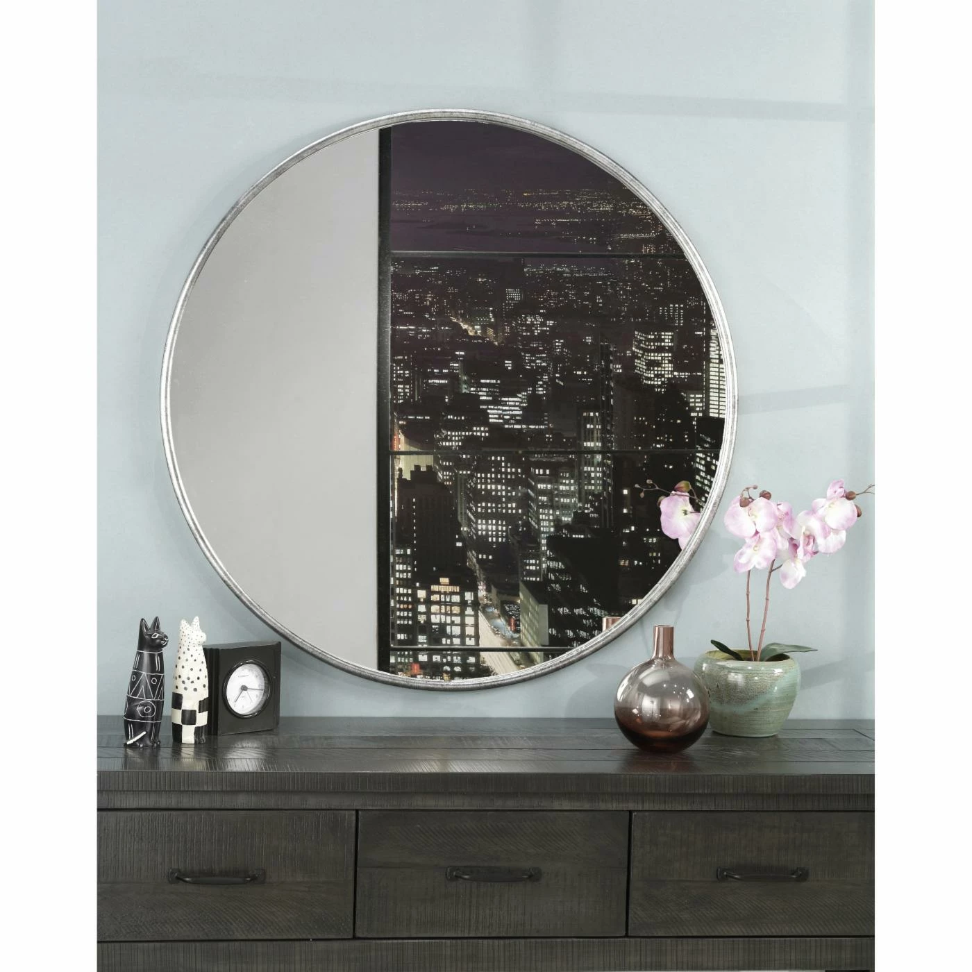 Best Pirce β€οΈ Martin Svensson Home Antique Pewter Framed Round Wall Mirror π - Image 4