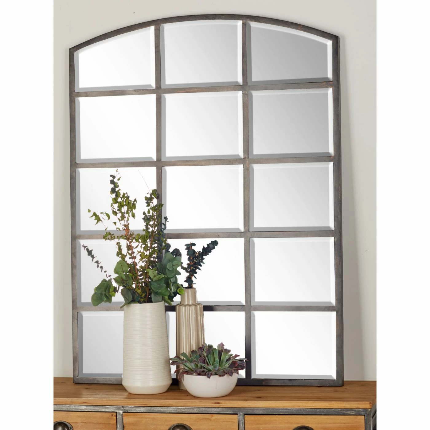 Best reviews of π₯ DecMode Wood And Iron Arched Window Paneled Glass Wall Mirror - 36W X 48H In. π€© - Image 4