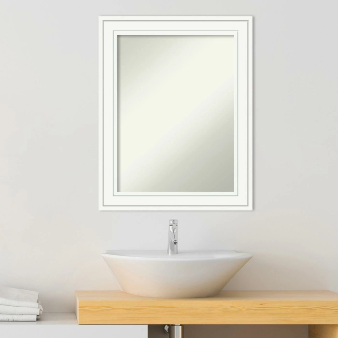 New π Amanti Art Craftsman White Wood Framed Non-Beveled Bathroom Vanity Wall Mirror - 23 X 29 In π - Image 6
