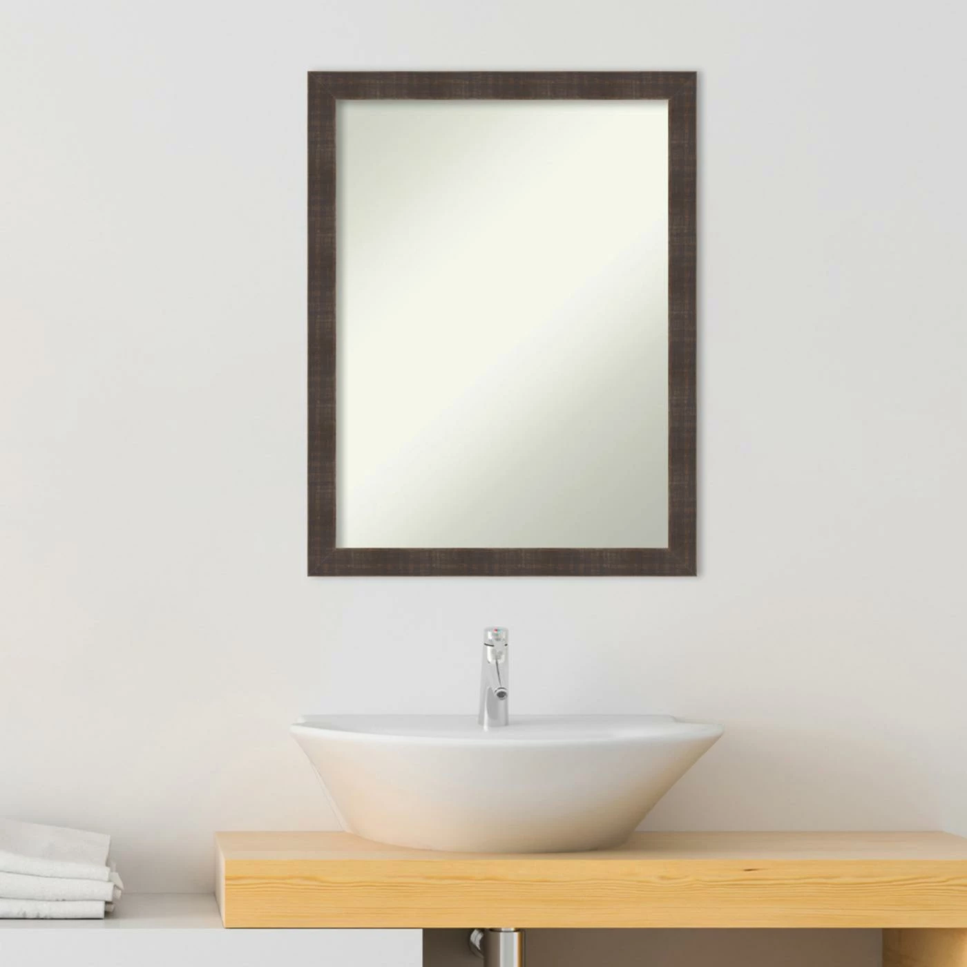 Wholesale π Amanti Art Whiskey Brown Rustic Wood Framed Non-Beveled Bathroom Vanity Wall Mirror - 20.25 X 26.25 In β - Image 6