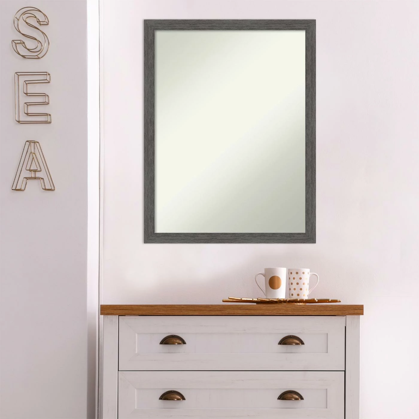Best deal 😀 Amanti Art Pinstripe Plank Grey Thin Framed Non-Beveled Bathroom Vanity Wall Mirror - 20 X 26 In 👍 - Image 6