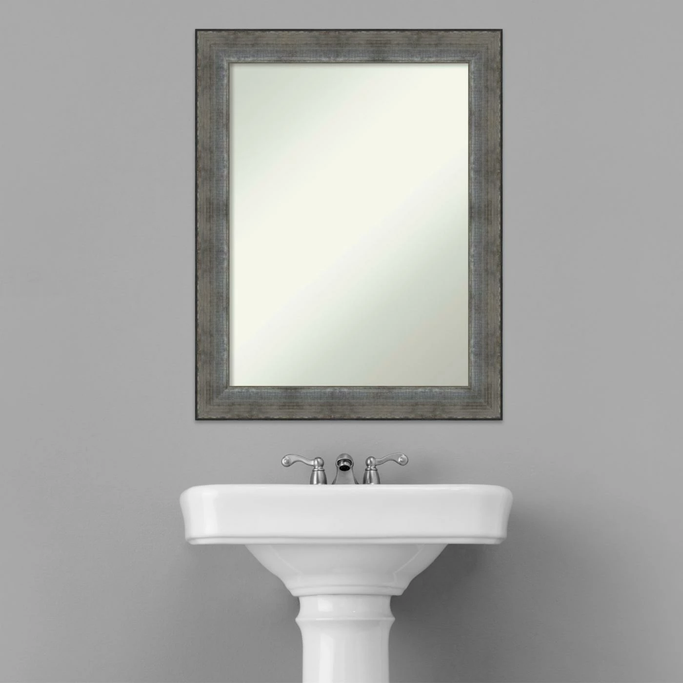 Flash Sale π― Amanti Art Forged Pewter Wood Framed Non-Beveled Bathroom Vanity Wall Mirror - 22 X 28 In π― - Image 6