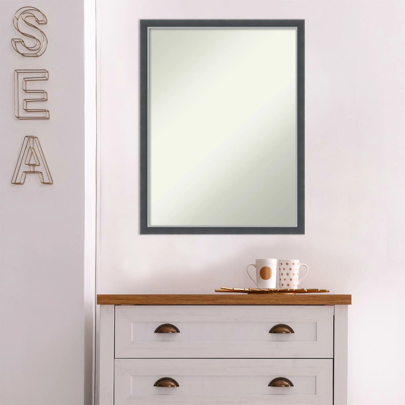New π€© Amanti Art Eva Black Silver Thin Framed Non-Beveled Bathroom Vanity Wall Mirror - 19.75 X 25.75 In π - Image 6