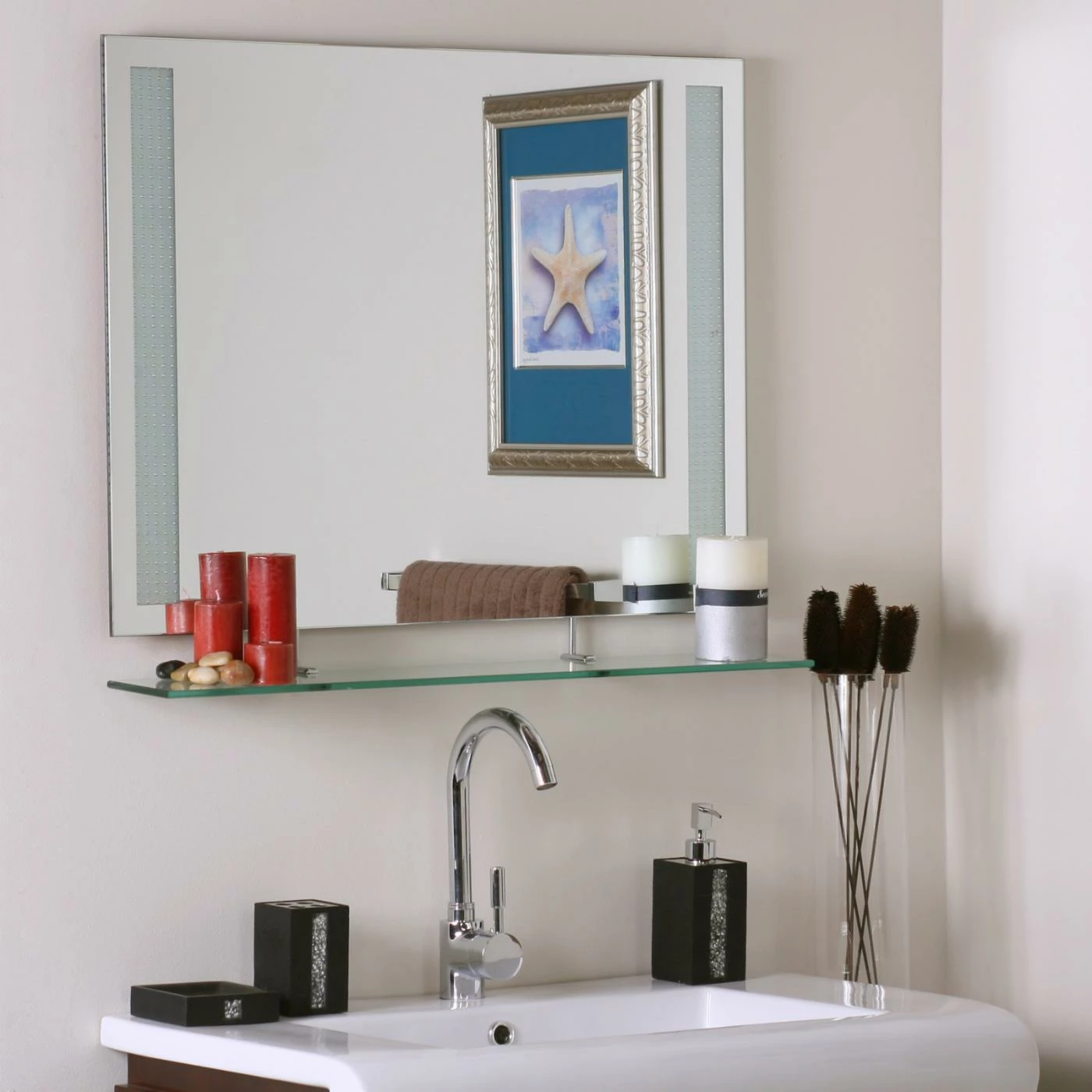 Best deal π Decor Wonderland Décor Wonderland Frameless Roxi Wall Mirror With Shelf - 31.5W X 23.6H In. π - Image 5