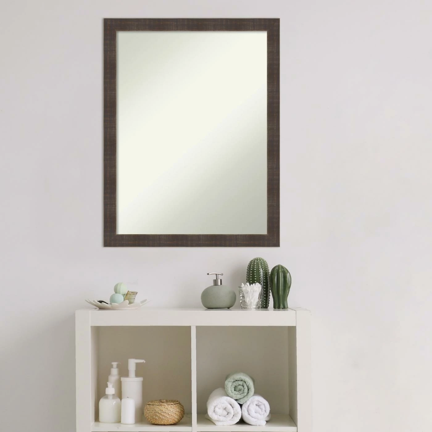 Wholesale π Amanti Art Whiskey Brown Rustic Wood Framed Non-Beveled Bathroom Vanity Wall Mirror - 20.25 X 26.25 In β - Image 7