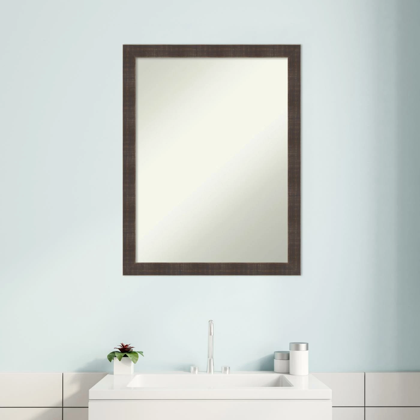 Wholesale π Amanti Art Whiskey Brown Rustic Wood Framed Non-Beveled Bathroom Vanity Wall Mirror - 20.25 X 26.25 In β - Image 8