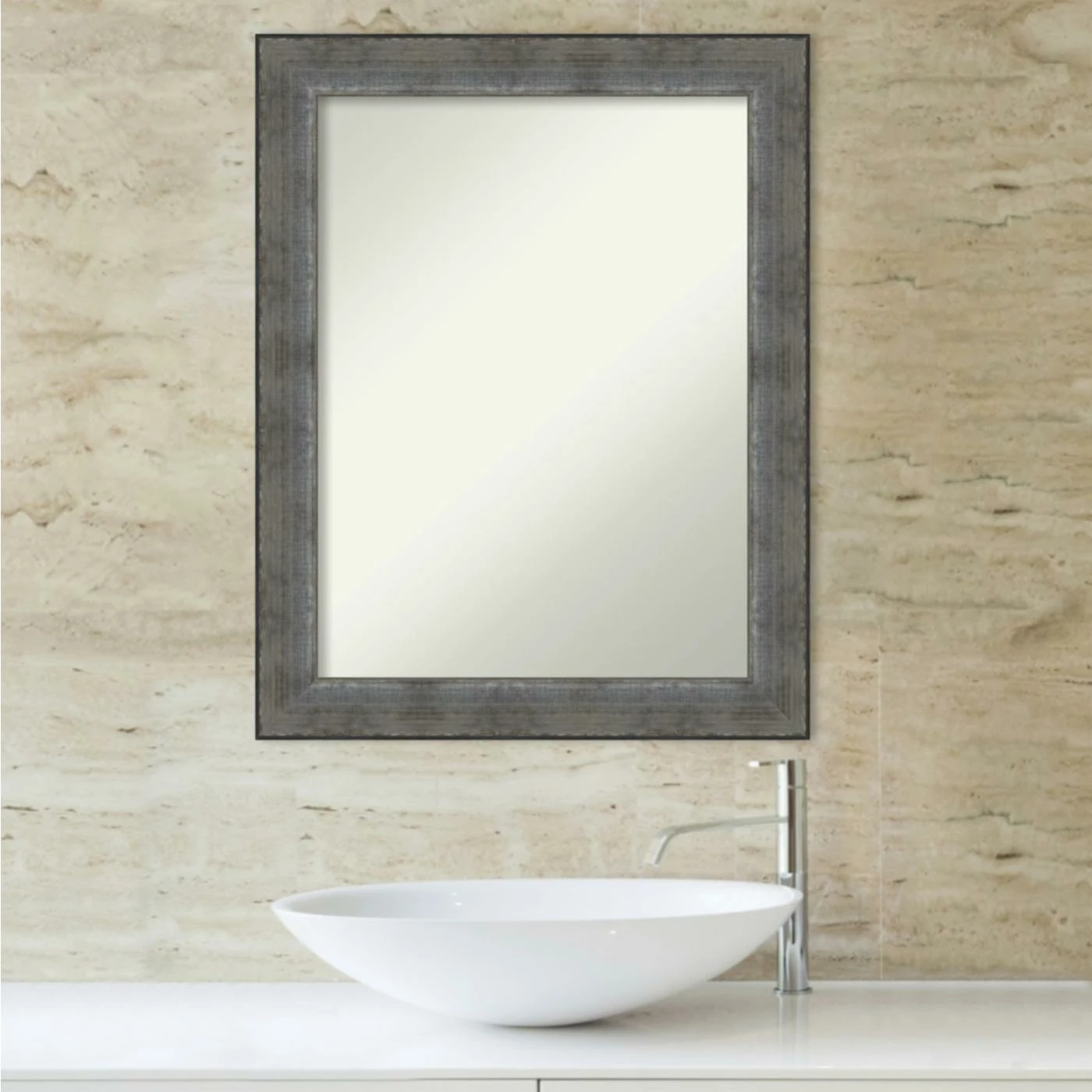 Flash Sale π― Amanti Art Forged Pewter Wood Framed Non-Beveled Bathroom Vanity Wall Mirror - 22 X 28 In π― - Image 9