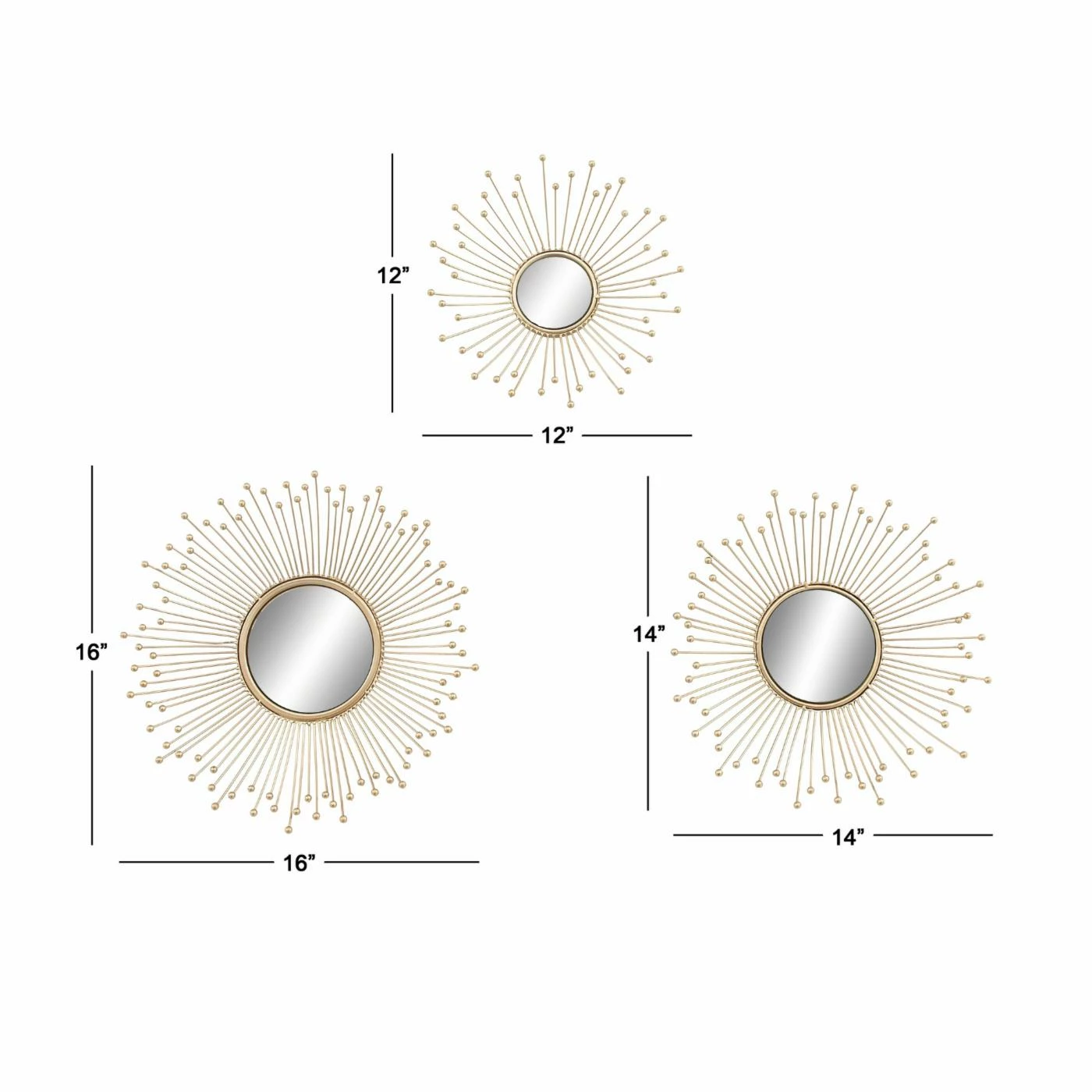 Wholesale ✔️ Mirror Sets DecMode Iron Sunburst Wall Mirror - Set Of 3 ⭐ - Image 7