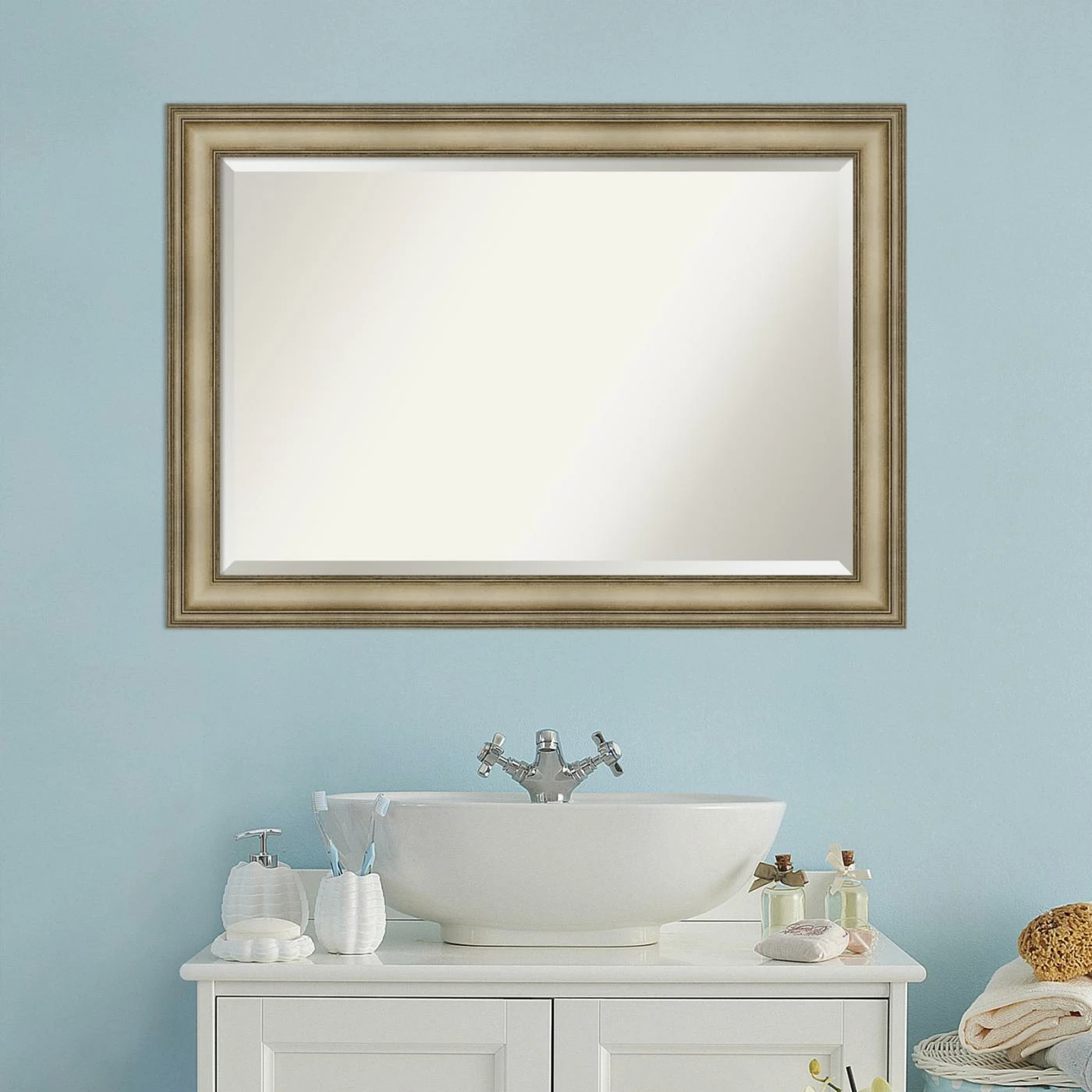 New β Amanti Art Mezzanine Rectangular Beveled Narrow Bathroom Vanity Mirror β€οΈ - Image 3