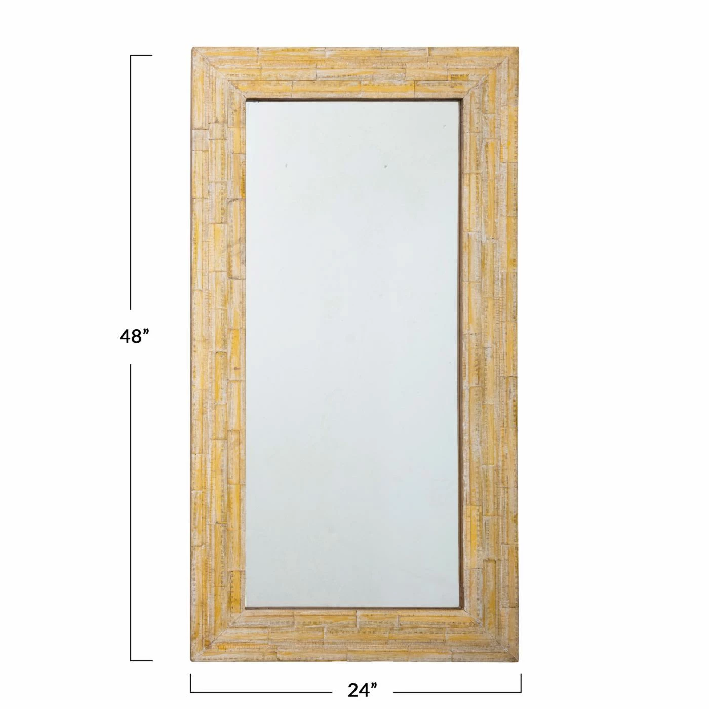 Cheapest 𧨠Creative Co-Op Found Wood Ruler Framed Wall Mirror - 24W X 48H In. π - Image 3