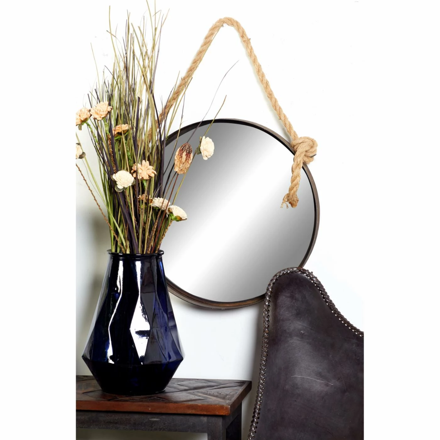 Discount βοΈ Wall DecMode Coastal 24 And 20 Inch Round Brown Metal-Framed Mirrors With Rope Hangers - Set Of 2 π - Image 3