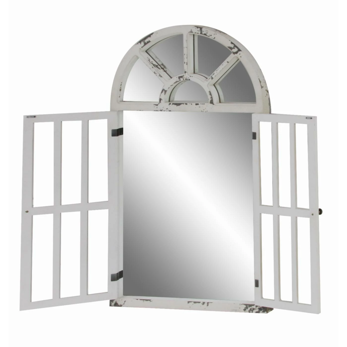 Best Pirce 💯 DecMode Distressed White Wooden Arched Window Wall Mirror - 26W X 46H In. 🔔 - Image 3