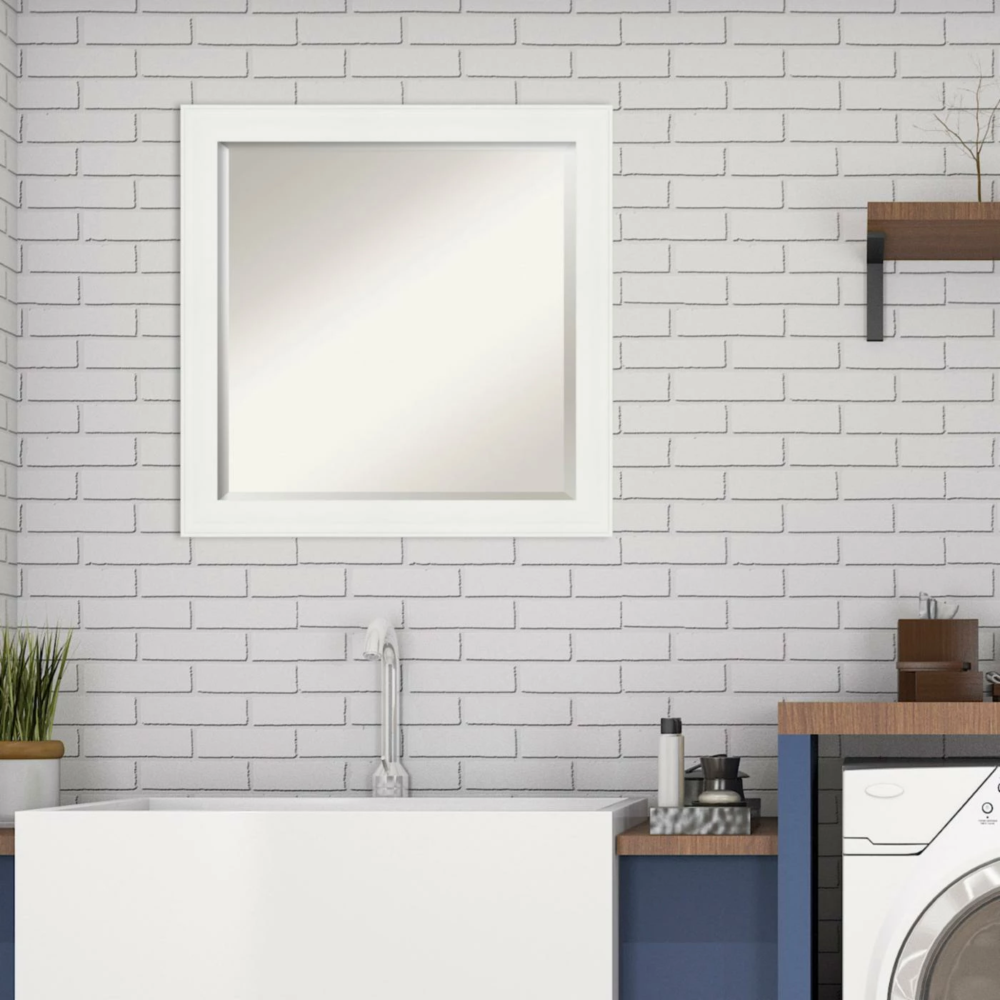 Discount π Amanti Art Vanity White Narrow Framed Bathroom Vanity Mirror - 23W X 23H In. π - Image 2