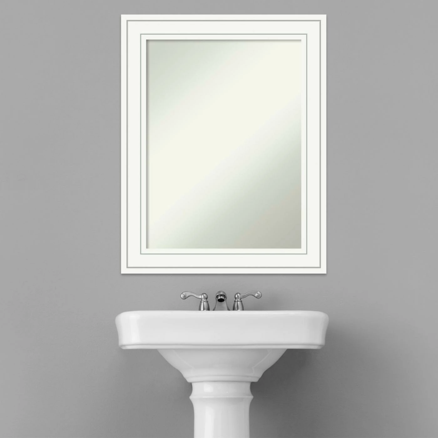 New π Amanti Art Craftsman White Wood Framed Non-Beveled Bathroom Vanity Wall Mirror - 23 X 29 In π - Image 2