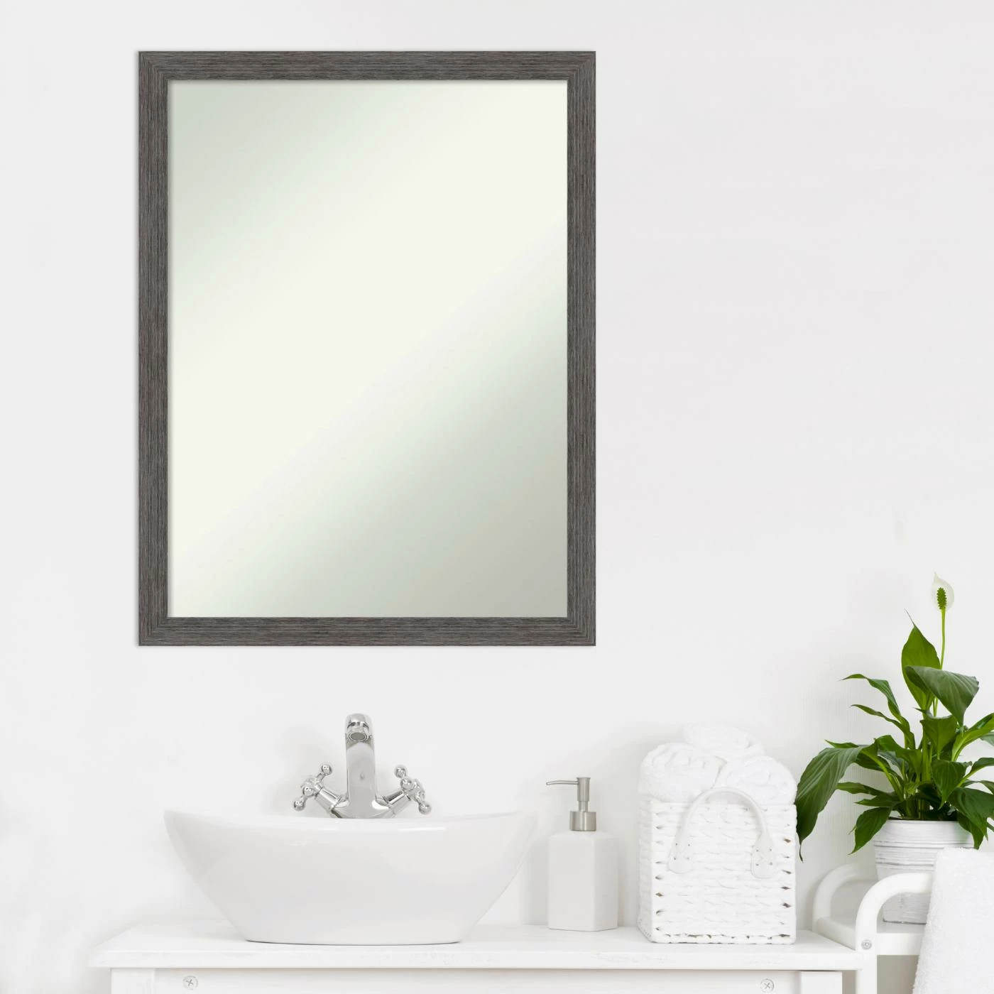 Best deal 😀 Amanti Art Pinstripe Plank Grey Thin Framed Non-Beveled Bathroom Vanity Wall Mirror - 20 X 26 In 👍 - Image 2
