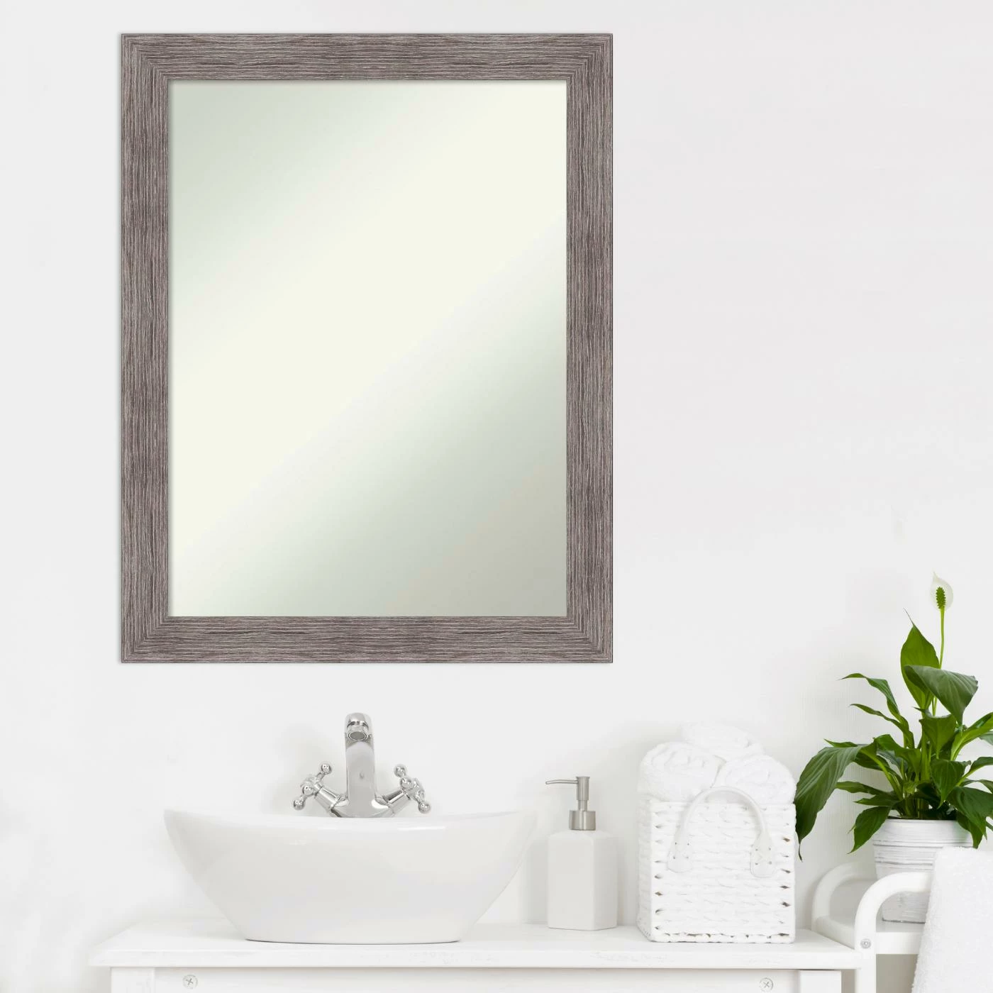 Best reviews of π₯ Amanti Art Pinstripe Plank Grey Narrow Framed Non-Beveled Bathroom Vanity Wall Mirror - 21.5 X 27.5 In β - Image 2