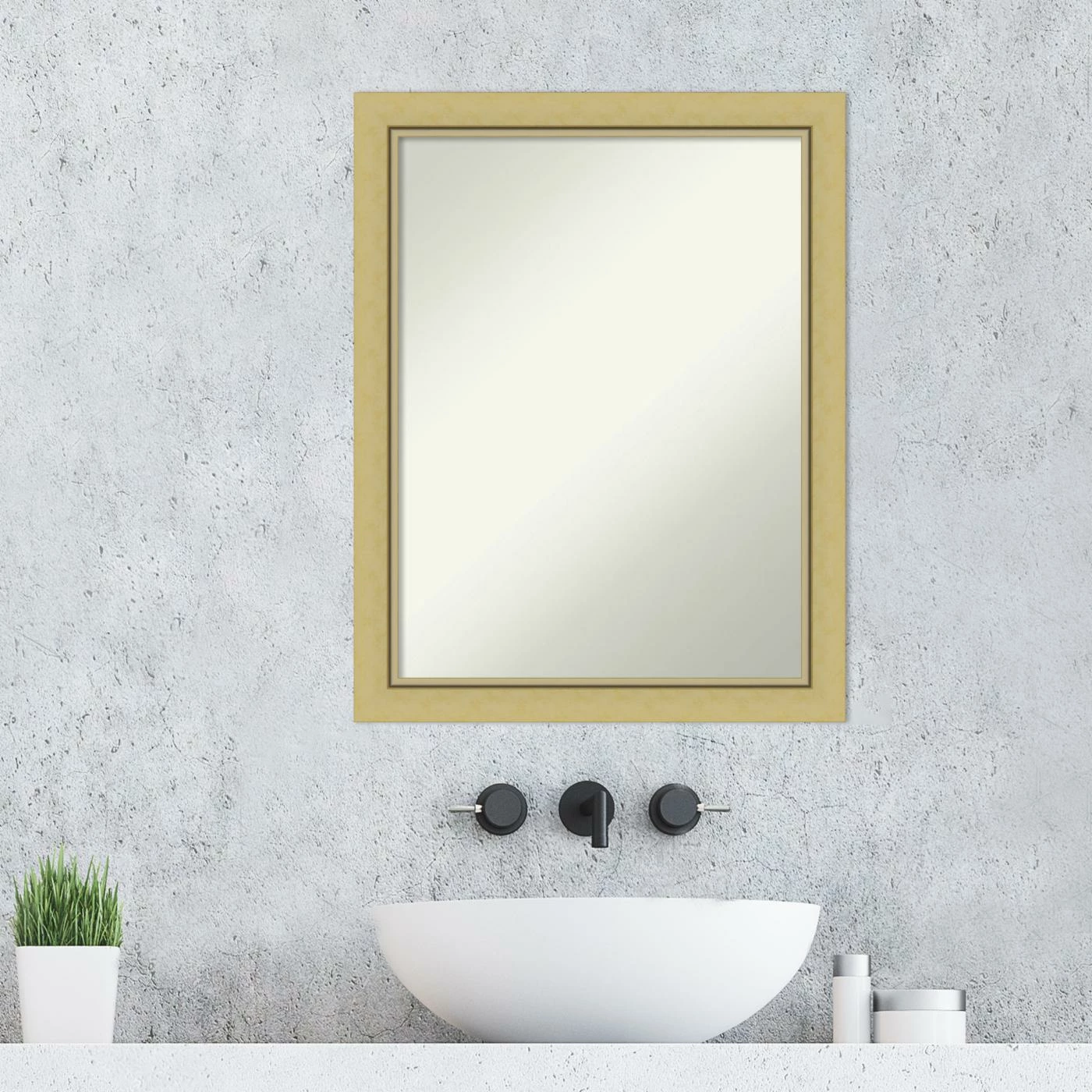 Best Sale π Amanti Art Landon Gold Narrow Framed Non-Beveled Bathroom Vanity Wall Mirror - 21.5 X 27.5 In π€© - Image 2