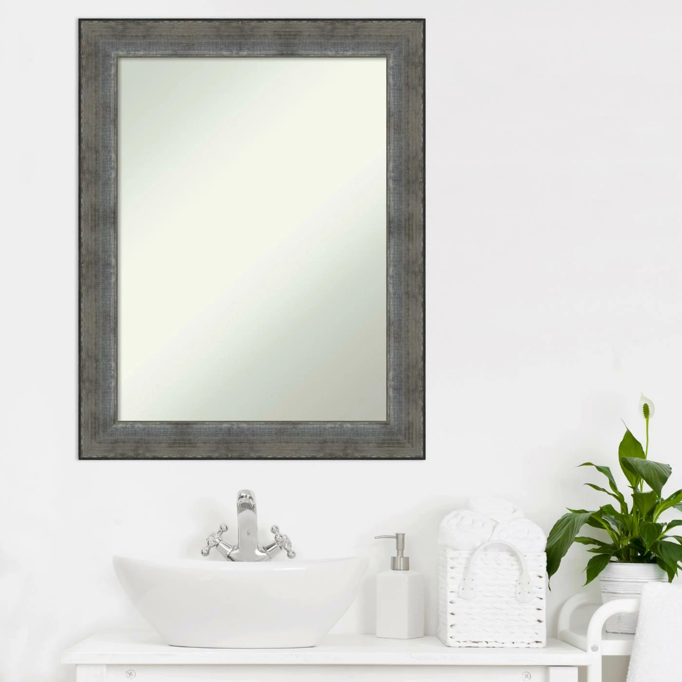Flash Sale π― Amanti Art Forged Pewter Wood Framed Non-Beveled Bathroom Vanity Wall Mirror - 22 X 28 In π― - Image 2