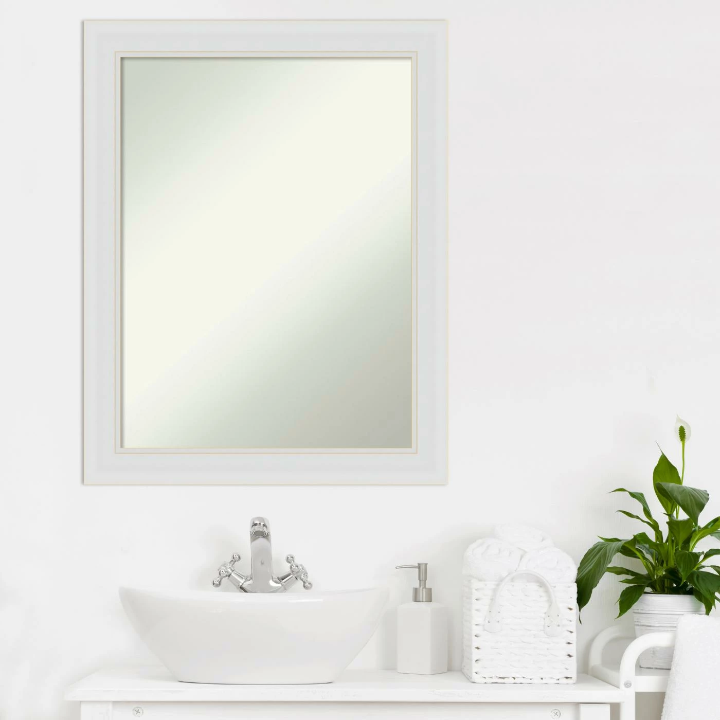 Hot Sale π― Amanti Art Flair Soft White Framed Non-Beveled Bathroom Vanity Wall Mirror - 22 X 28 In π€© - Image 2