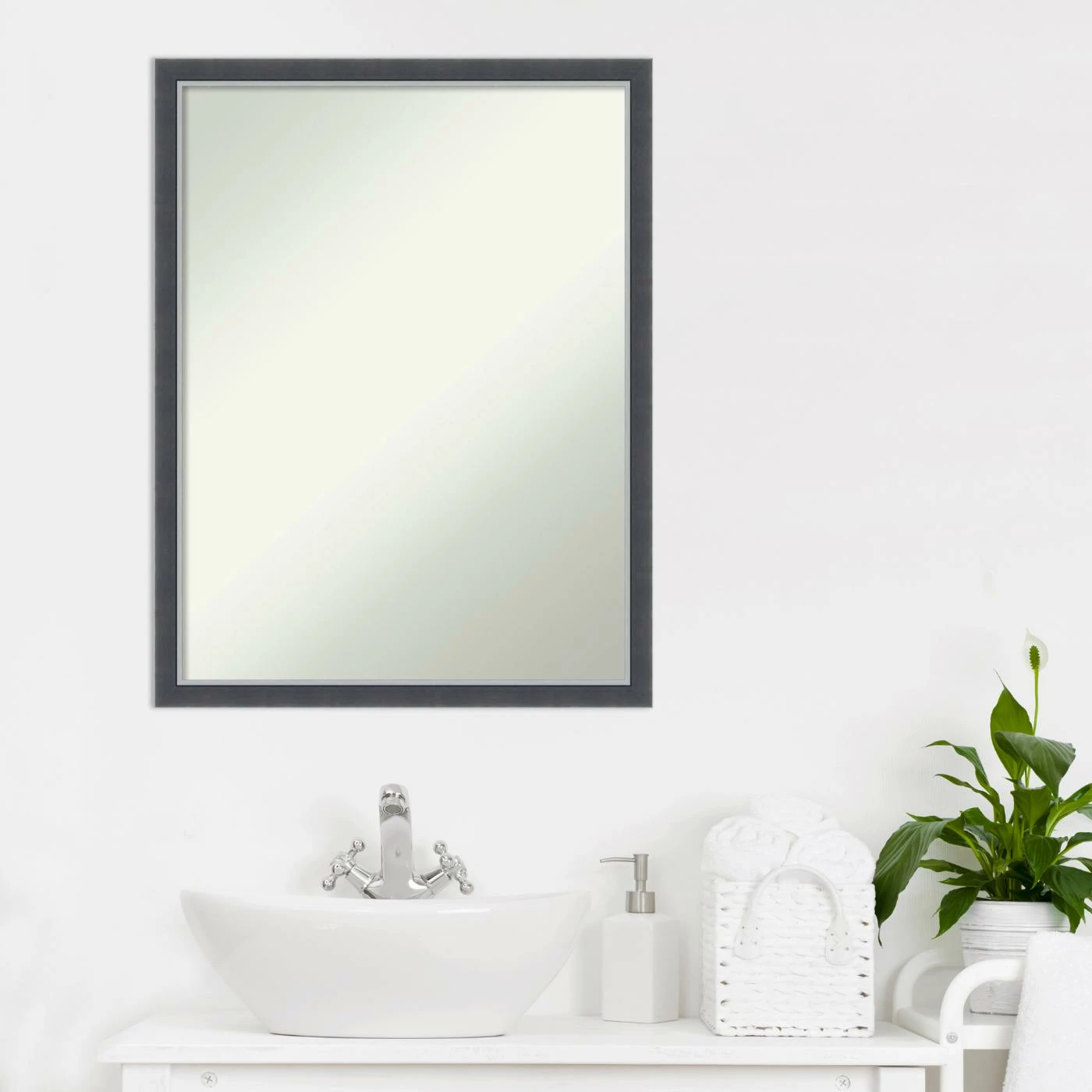 New π€© Amanti Art Eva Black Silver Thin Framed Non-Beveled Bathroom Vanity Wall Mirror - 19.75 X 25.75 In π - Image 2