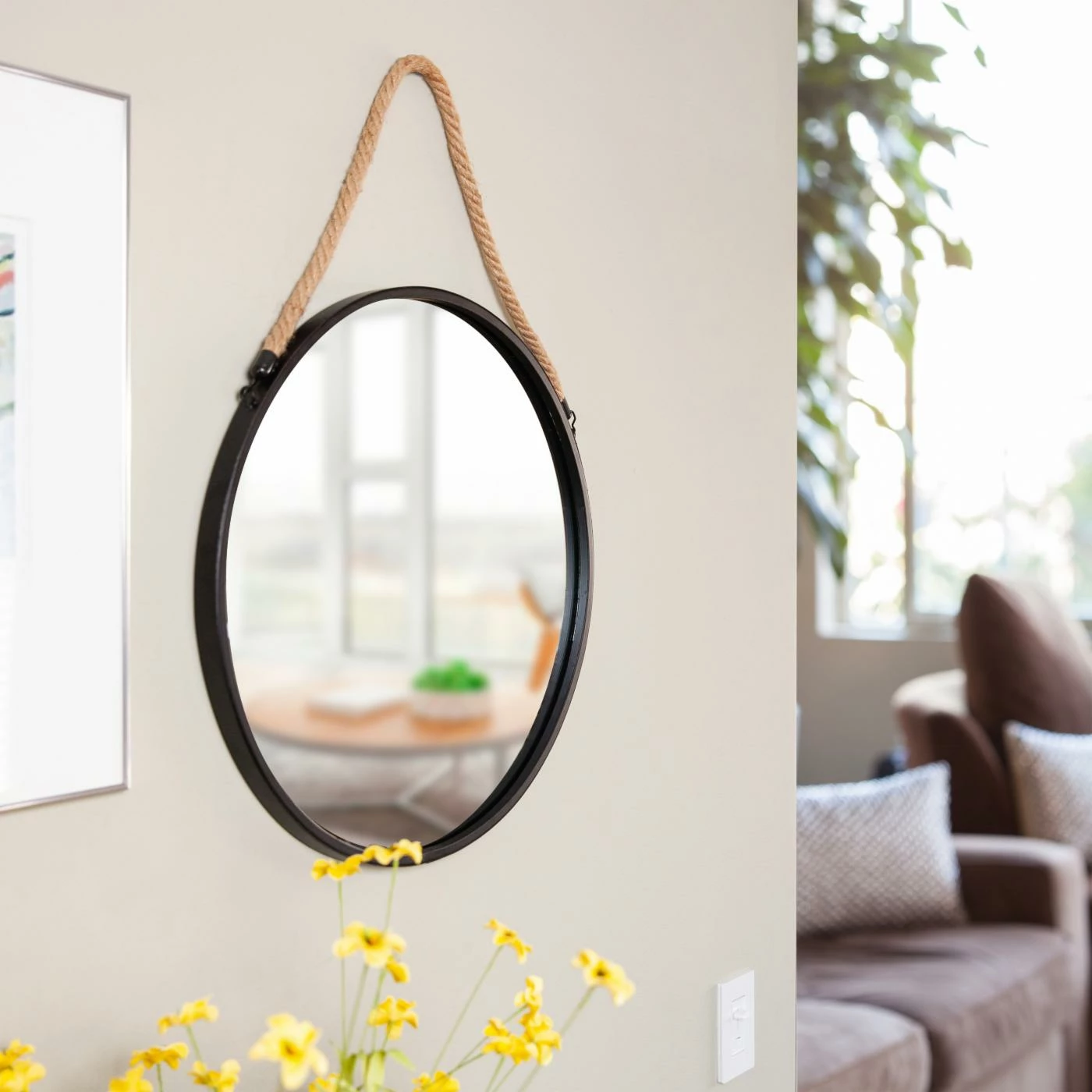 Budget โ๏ธ Danya B Round Circle Framed Wall Mirror With Hanging Rope ๐ - Image 2