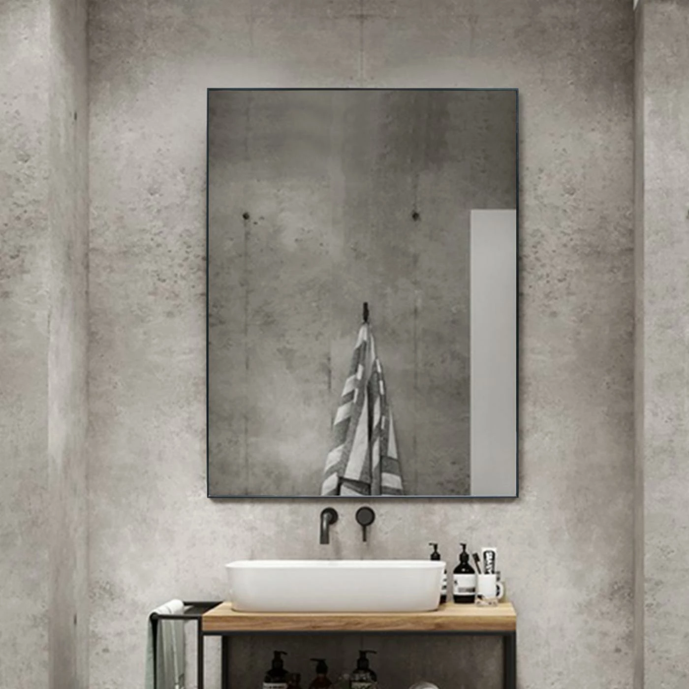 Best Sale ✨ Decor Wonderland Vanta Rectangular Black Metal Framed Wall Mirror With Dual Mounting Brackets ❤️ - Image 2