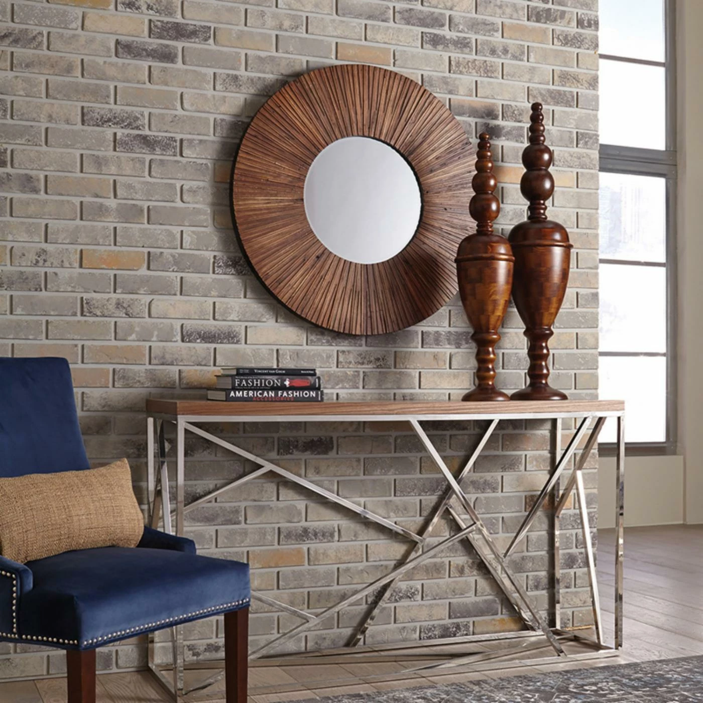 Coupon π Elizabeth Austin Walden Wooden Plank Wall Mirror - 36 Diam. In. π - Image 2