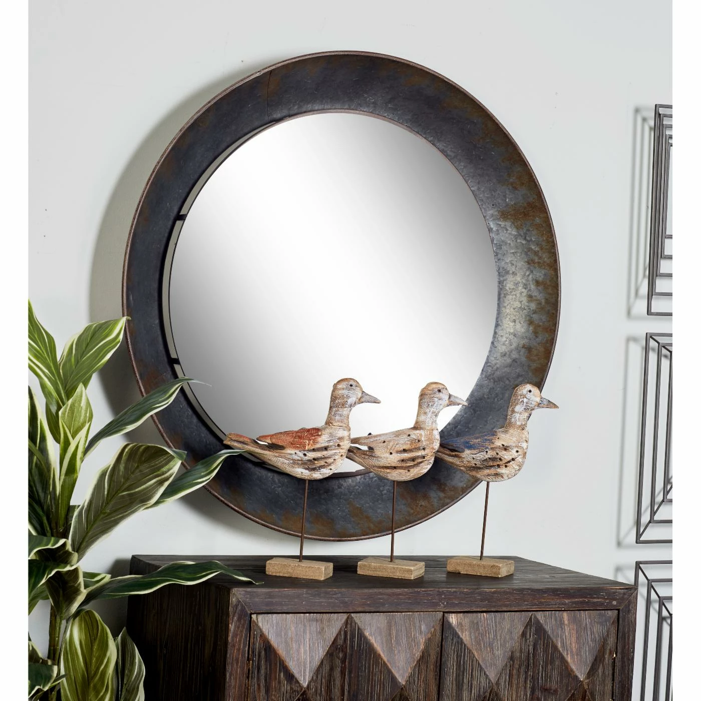 New 𧨠DecMode Round Wood And Iron Wall Mirror - 35W X 35H In. ⨠- Image 2