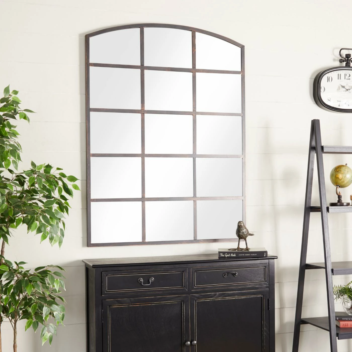 Best reviews of π₯ DecMode Wood And Iron Arched Window Paneled Glass Wall Mirror - 36W X 48H In. π€© - Image 2