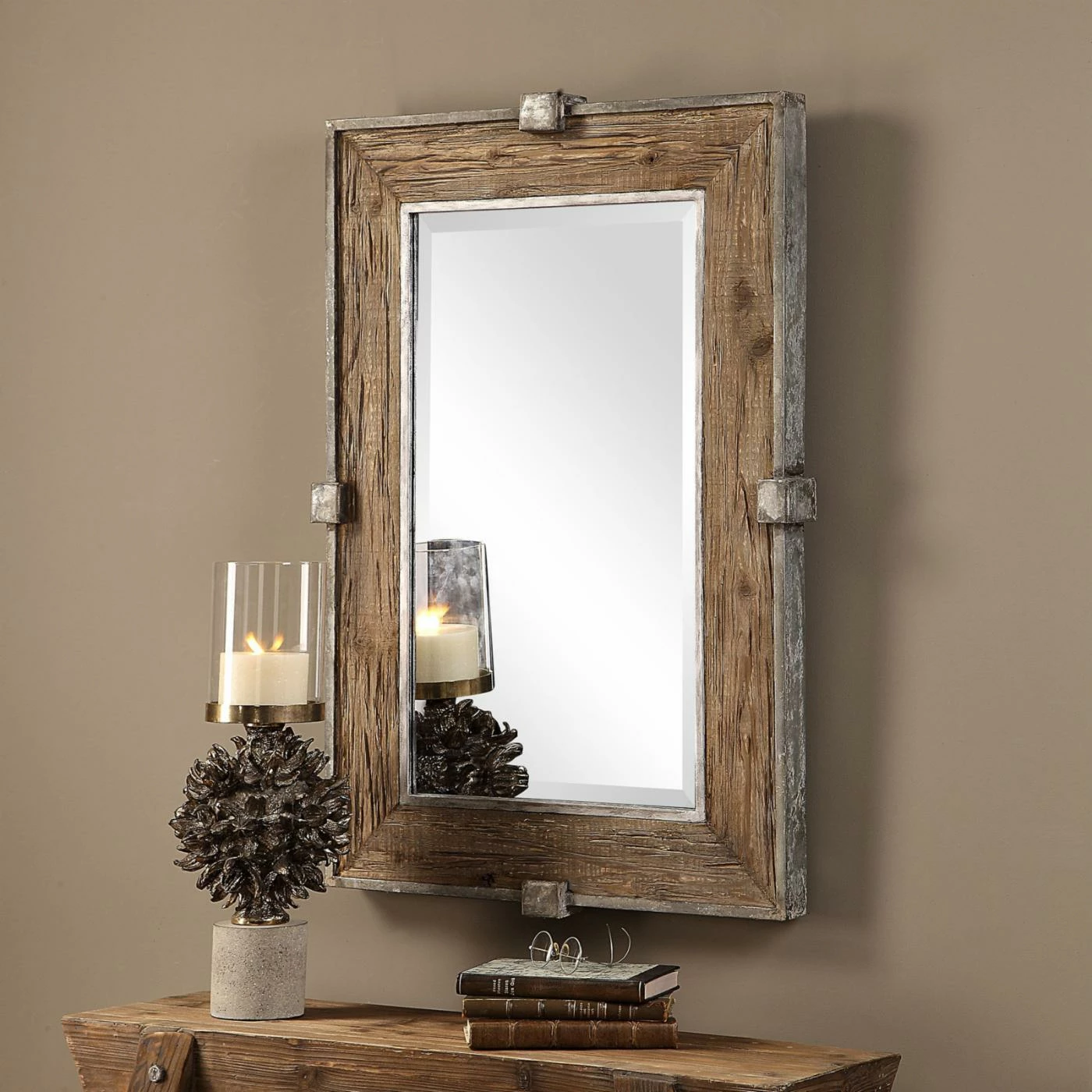 New β HumbleNest Trego Farmhouse / Cottage Weathered Wood Wall Mirror - 25.25W X 37.25H In. π₯ - Image 2