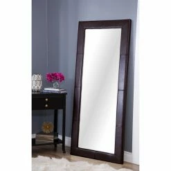 Budget ⌛ Abbyson Floor & Leaning Arlington Large Leather Floor Mirror - Brown ❤️
