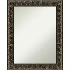 New π Amanti Art Intaglio Embossed Black Wood Framed Non-Beveled Bathroom Vanity Wall Mirror - 22.5 X 28.5 In π
