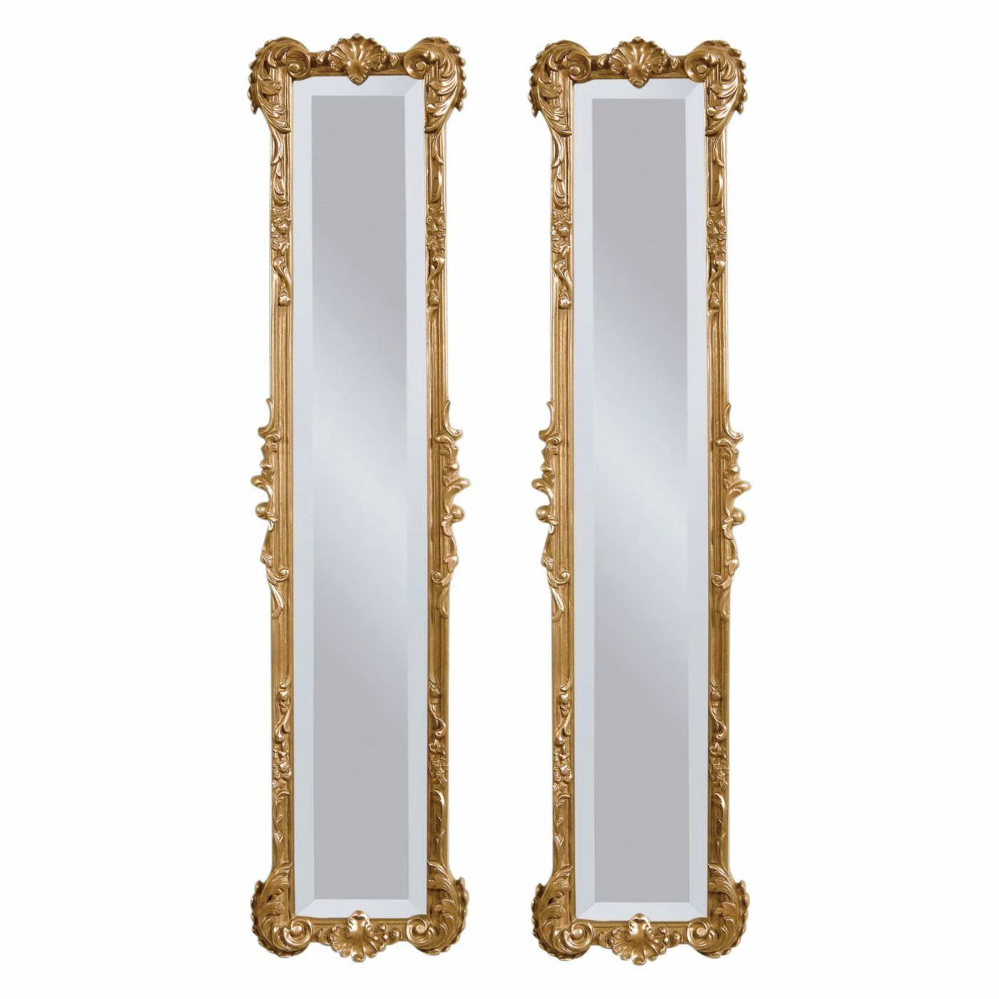 Budget π― Bassett Mirror Company Mirror Sets Set Of 2 Antique Gold Leaf Finish Mirrors - 12W X 50H In. π