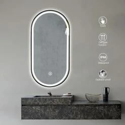Promo 𧨠Bathroom Vanity Decor Wonderland Khristy XL LED Black Metal Oval Framed LED Bathroom Mirror With Fog Free Feature 23.6 X 39.5 In. π