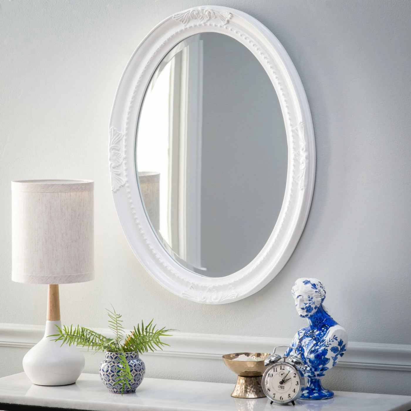 Cheapest π Bathroom Vanity HN Home Roseville Transitional Oval Wall Mirror - Glossy White π₯°