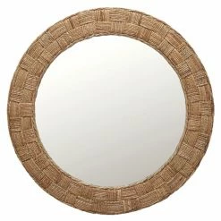 Promo 👏 KOUBOO Round Chequered Handwoven Buri Rope Wall Mirror - 30W X 30H In. 🧨