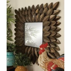 Coupon 😍 DecMode Square Tin Layered Leaves Wall Mirror - 30W X 30H In. ⌛
