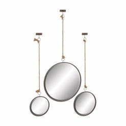 Brand new π Mirror Sets DecMode Modern Gray Metal-Framed Round Wall Mirrors With Rope Hangers - Set Of 3 π