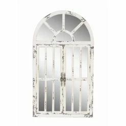 Best Pirce 💯 DecMode Distressed White Wooden Arched Window Wall Mirror - 26W X 46H In. 🔔