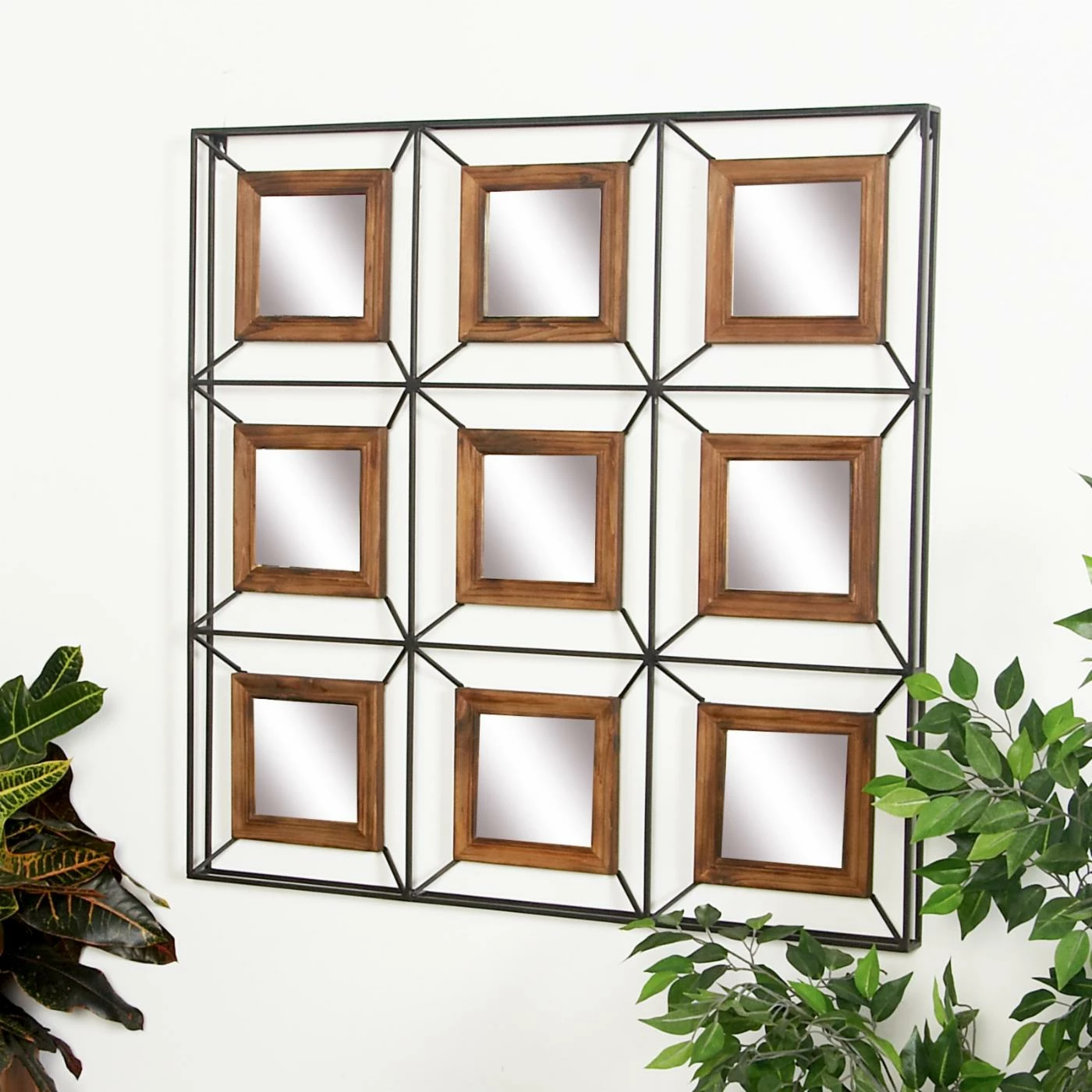 Cheapest π€© DecMode Iron And Fir Wood Grid Wall Mirror - 35W X 35H In. β