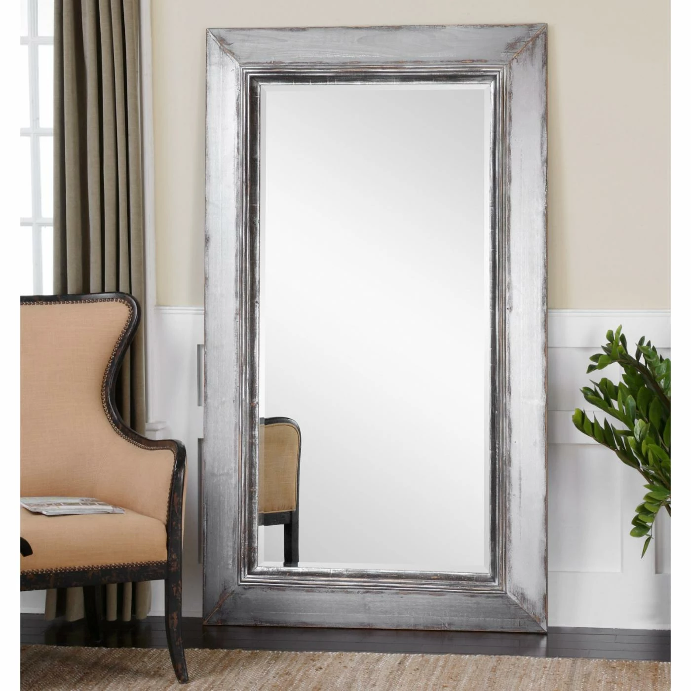 Brand new ๐ Floor & Leaning Uttermost Lucanus Oversized Silver Leaner Mirror - 43.5W X 73.5H In. ๐