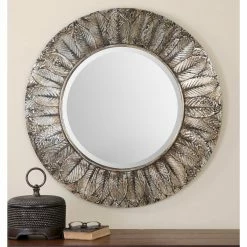 Outlet 👍 Wall Uttermost Foliage Round Silver Leaf Mirror - 36W X 36H In. ⭐