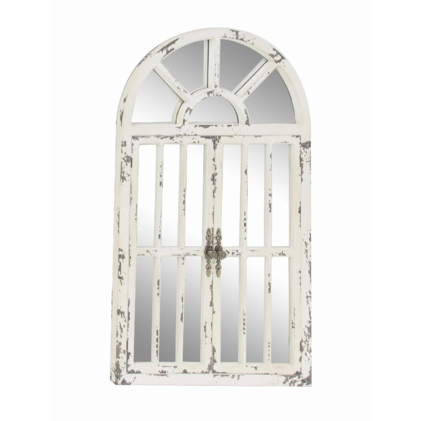 Best Pirce 💯 DecMode Distressed White Wooden Arched Window Wall Mirror - 26W X 46H In. 🔔 - Image 5